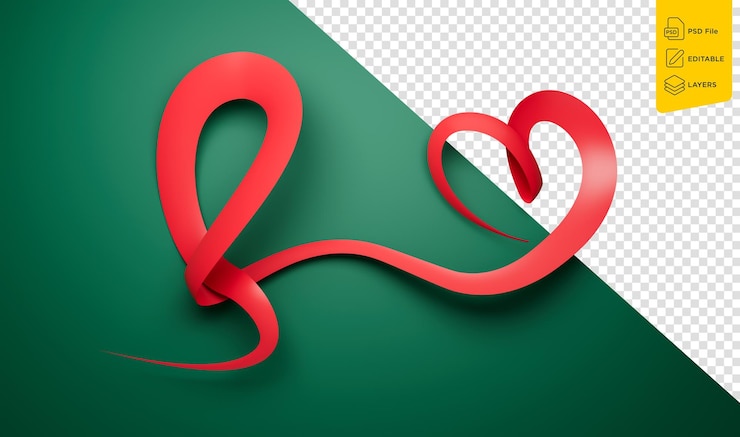 PSD bandiera 3d del bangladesh nastro rosso ondulato di sensibilizzazione a forma di cuore su sfondo verde illustrazione 3d