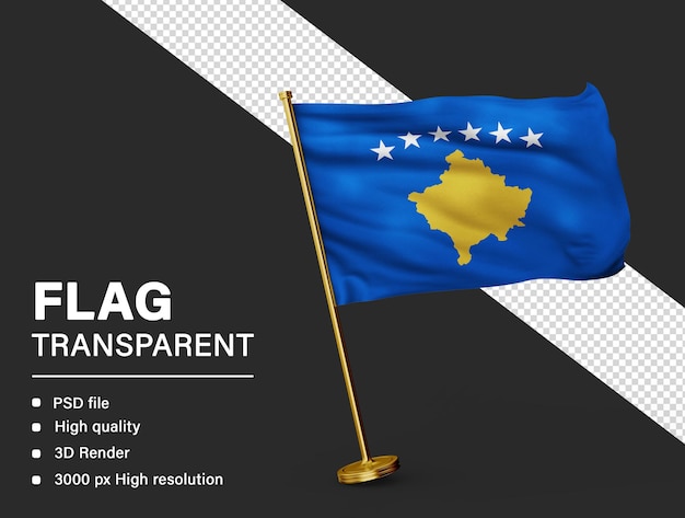 Bandiera 3D del Kosovo isolata su uno sfondo trasparente