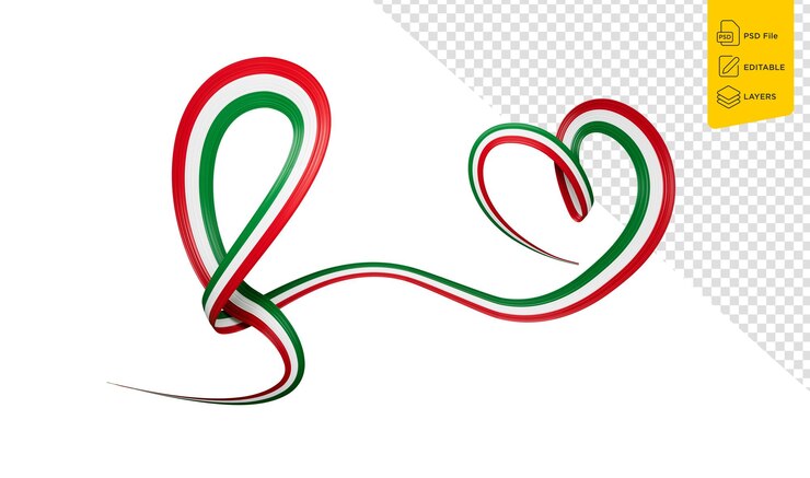 PSD bandiera 3d del nastro di consapevolezza ondulata lucida a forma di cuore del kuwait su sfondo bianco illustrazione 3d