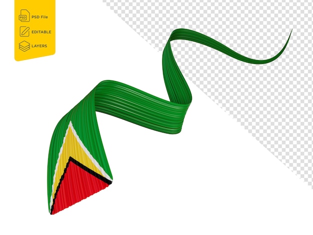 Bandiera 3d della Guyana Paese Nastro ondulato lucido 3d isolato su sfondo bianco illustrazione 3d