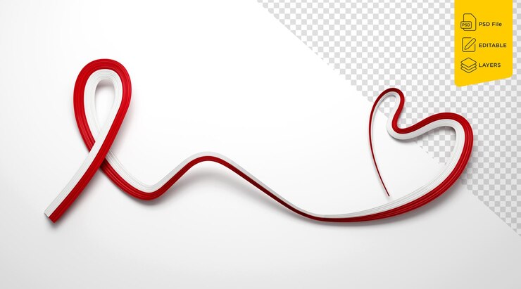 PSD bandiera 3d della polonia bandiera del nastro di consapevolezza ondulata a forma di cuore su sfondo bianco illustrazione 3d
