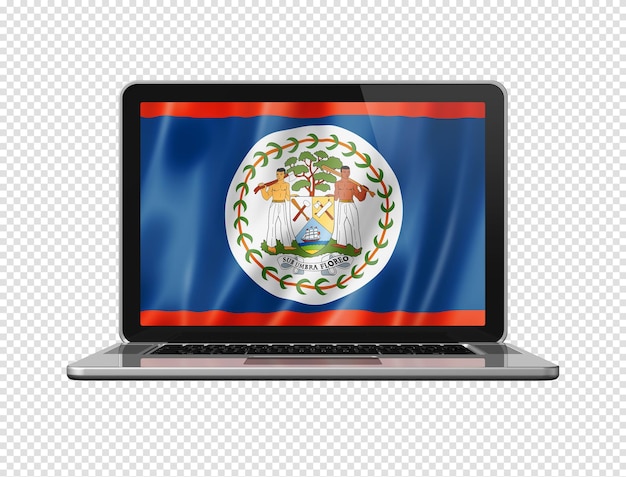Bandiera del Belize sullo schermo del laptop isolato su illustrazione 3D bianca