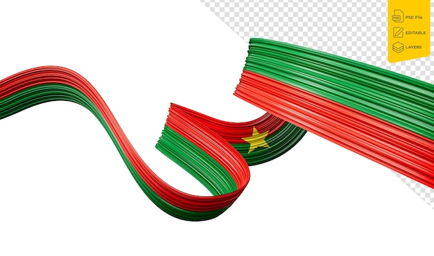 Bandiera del nastro ondulato del banner del giorno dell'indipendenza del Burkina Faso su sfondo bianco illustrazione 3d