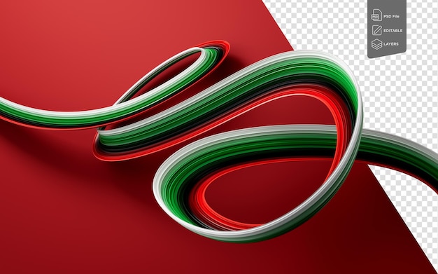 Bandiera dell'Indipendenza degli Emirati Arabi Uniti Verde Rosso Nero Bianco Colori Illustrazione 3d