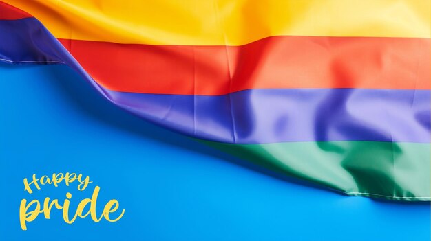 Bandiera dell'orgoglio PSD su sfondo blu con testo modificabile bandiera arcobaleno amore e giorno dell'orgoglio della diversità