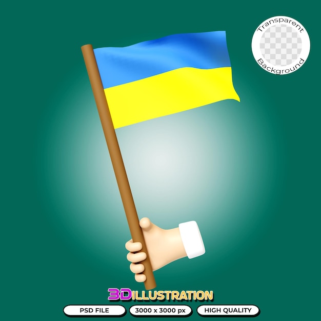 Bandiera dell'Ucraina 3D Rendering su sfondo trasparente