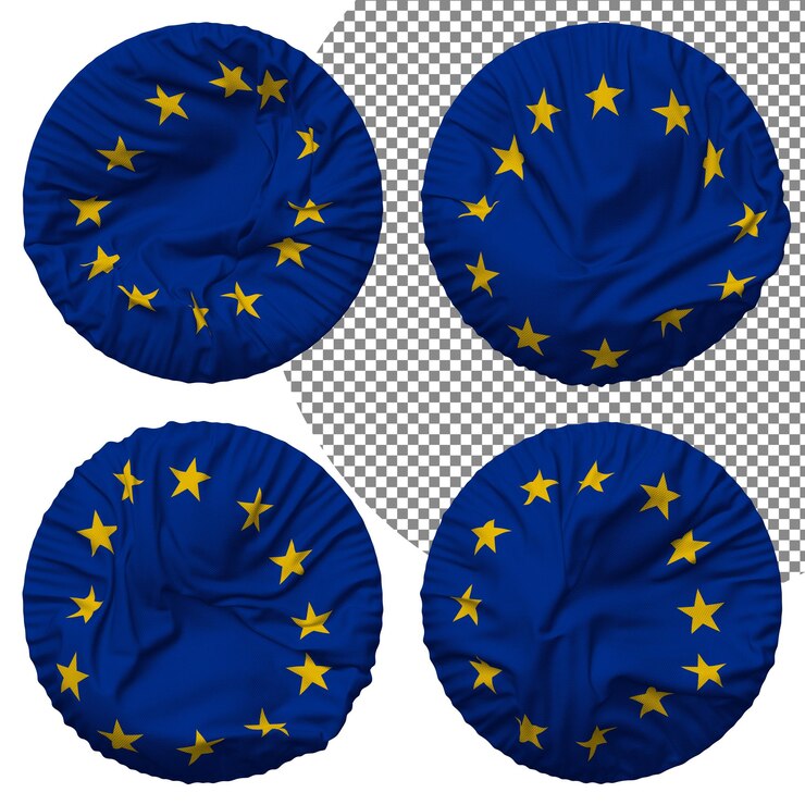 PSD bandiera dell'unione europea ue forma rotonda isolata diversi stili di ondulazione bump texture rendering 3d