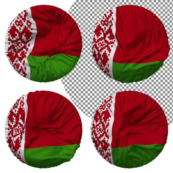 PSD bandiera della bielorussia di forma rotonda isolata con diversi stili di ondulazione bump texture rendering 3d