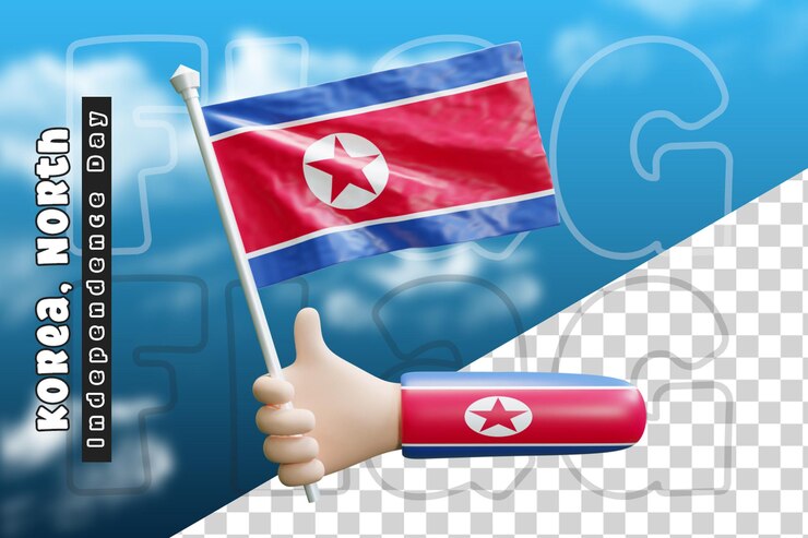 PSD bandiera della corea del nord che sventola sulla mano o bandiera della corea del nord sulla mano