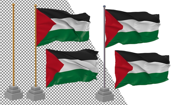 PSD bandiera della palestina che sventola uno stile diverso con un palo di supporto isolato rendering 3d