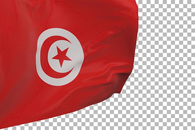 Bandiera della Tunisia isolata. Bandiera d'ondeggiamento. Bandiera nazionale della Tunisia