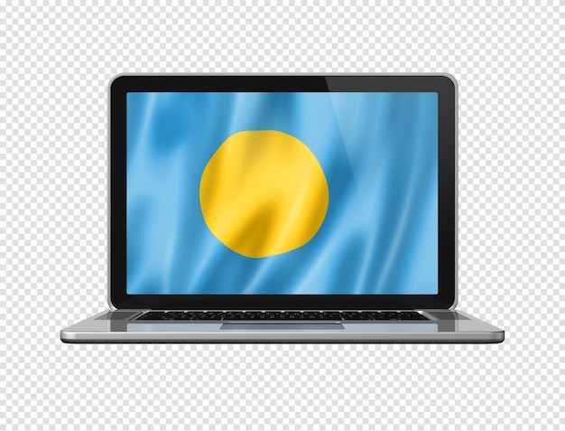 Bandiera di Palau sullo schermo del laptop isolata su illustrazione 3D bianca