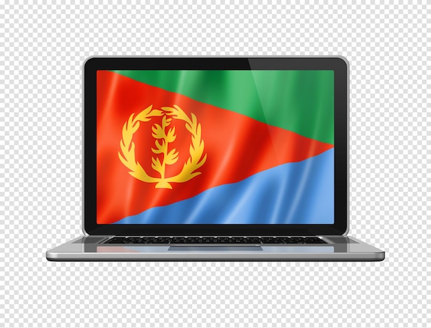 Bandiera eritrea sullo schermo del laptop isolata su illustrazione 3D bianca