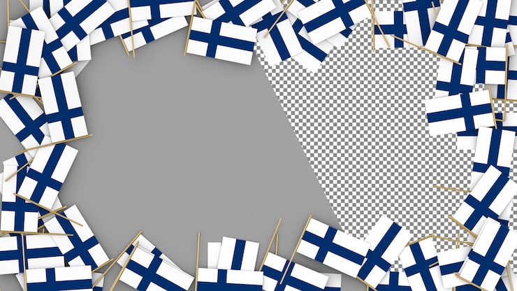 PSD bandiera finlandese in carta sparsa intorno alla cornice rendering 3d