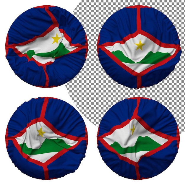 Bandiera Sint Eustatius di forma rotonda isolata con diversi stili di ondulazione, Bump Texture, rendering 3D