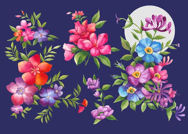 Bando de flores em aquarela Elemento floral desenhado à mão linda flor