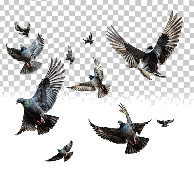 PSD bandos de pombos voadores isolados em fundo transparente caminho de corte