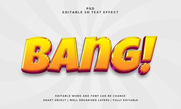 Bang 3d efecto de texto psd editable con fondo