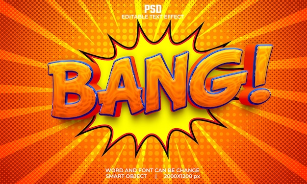 PSD bang comic efeito de texto editável 3d colorido psd premium com plano de fundo