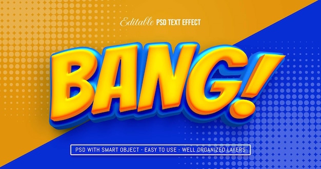 Bang comic texto brillante efecto de texto de estilo 3D editable