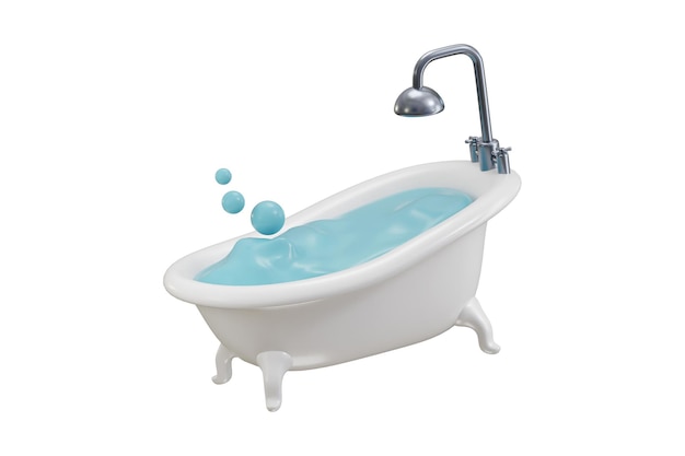 Banheira com bolhas de sabão conceito de renderização 3D de móveis e hotéis ícone interior do banheiro do chuveiro