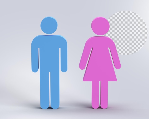 Banheiro masculino e feminino Render 3D da frente do sinal