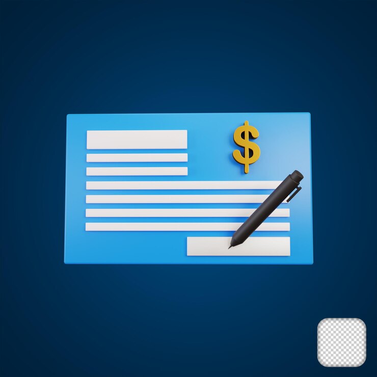 PSD bank cheque with dollar 3d illustration
