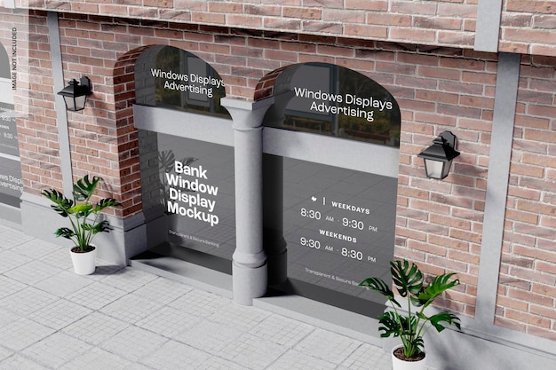 Bank Window Display Mockup, Prospettiva