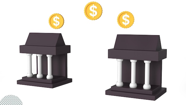 PSD bankgebäude mit dollar-geldtransaktion 3d-rendering-symbol-illustration