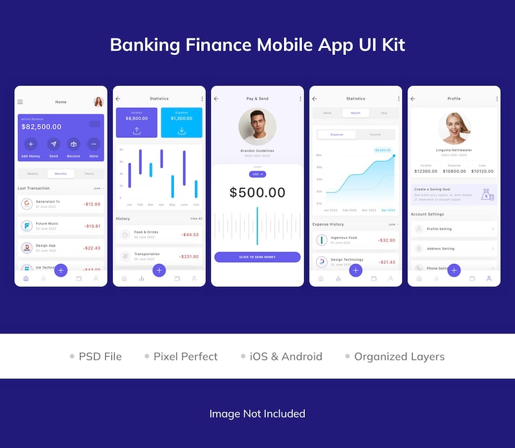 PSD banking finance mobile app ui kit