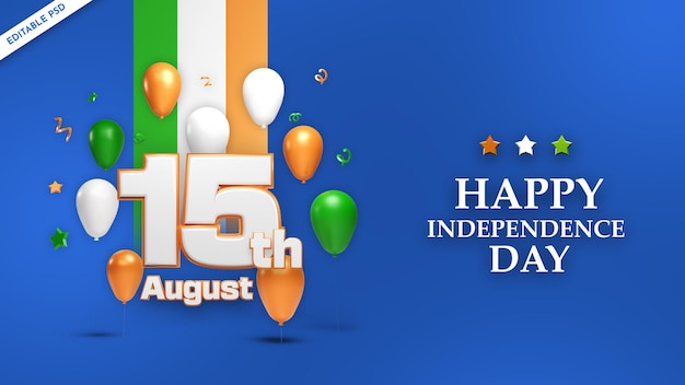 PSD banner del 15 de agosto del día de la independencia india