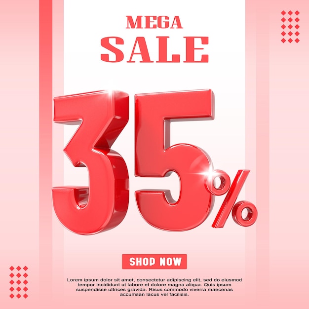 Banner 3d mega venta 35 de descuento para promoción