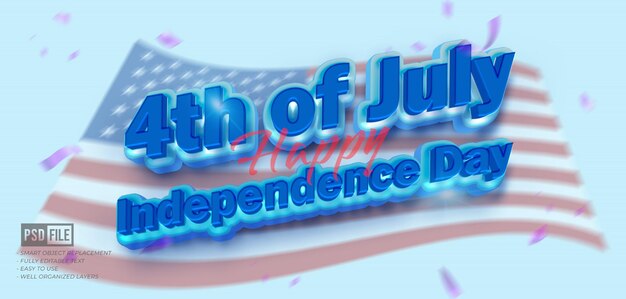 Banner del 4 de julio con efecto de estilo de texto 3D personalizado