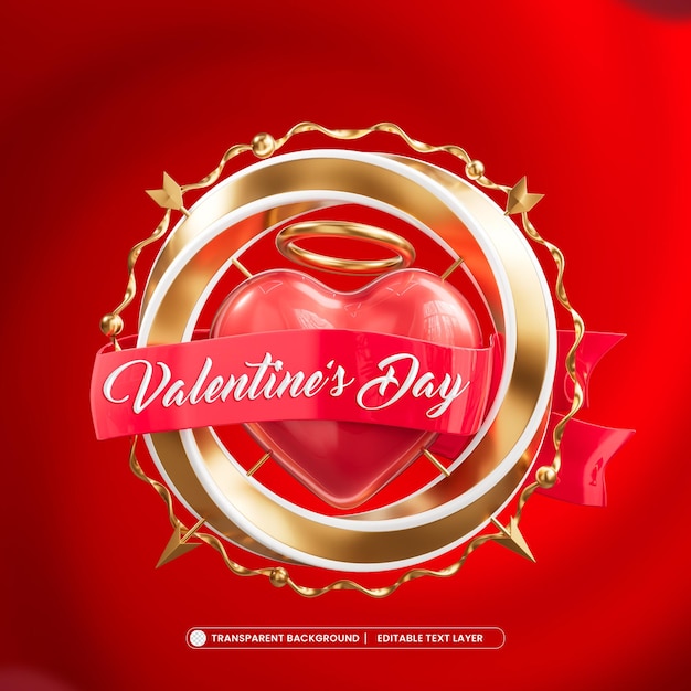 Banner a forma di cuore 3d di San Valentino su sfondo rosso