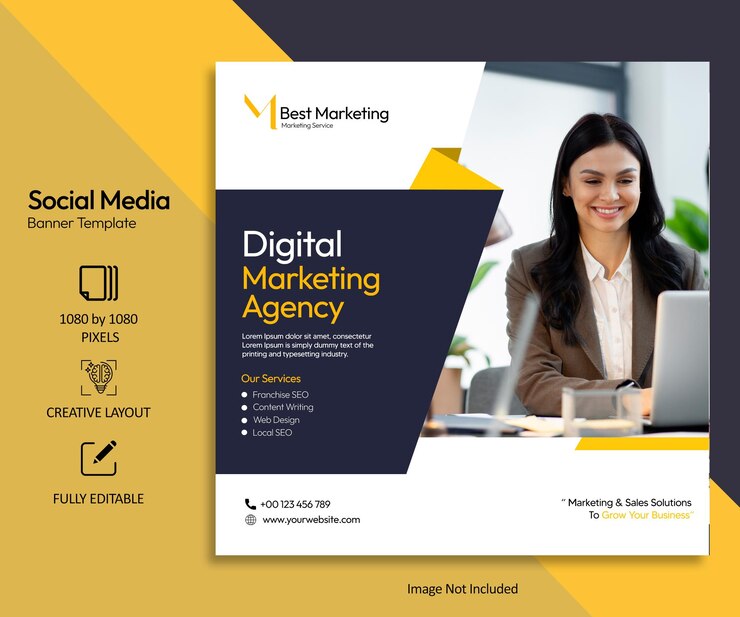 Banner de agencia de marketing digital y redes sociales corporativas o plantilla de publicación de Instagram