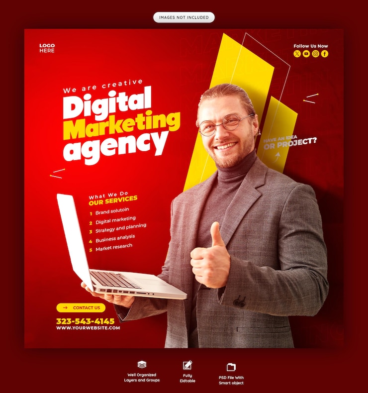 PSD banner de agencia de marketing digital y redes sociales corporativas o plantilla de publicación de instagram