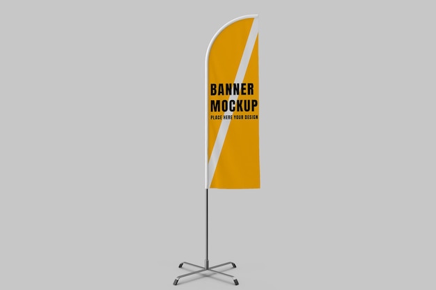 Banner amarelo com maquete de poste com modelo PSD de vista em perspectiva