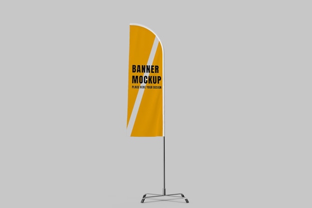 Banner amarelo com maquete de poste com modelo PSD de vista em perspectiva