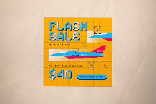 Banner amarillo de venta de juegos flash de Pixel Art