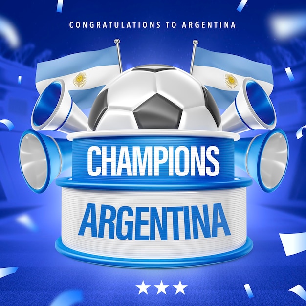 PSD banner argentina campeón de la copa de fútbol 2022 en 3d renderizar ilustración