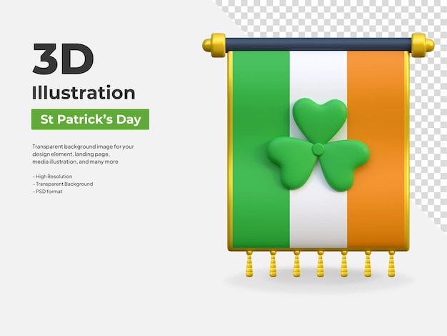 Banner bandiera irlandese con icona trifoglio 3d Saint Patrick39s Day vacanza illustrazione