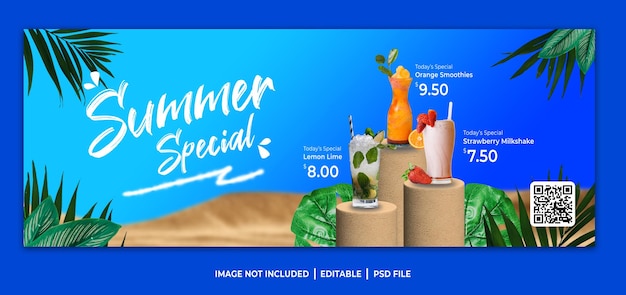 Banner de bebida fresca especial de verano para redes sociales facebook