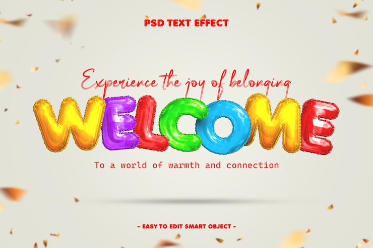 PSD banner de bienvenida a las redes sociales con efecto de texto editable