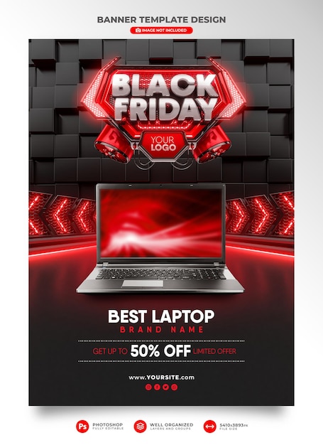 Banner Black Friday 3D realistisches Rendern für Werbekampagnen und Angebote Sonderverkauf