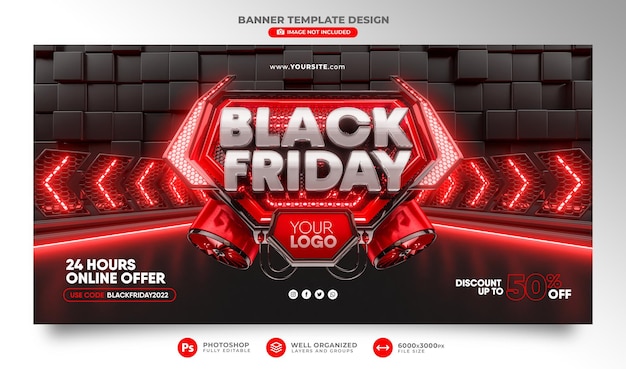 Banner black friday 3d realistisches rendern für werbekampagnen und angebote sonderverkauf