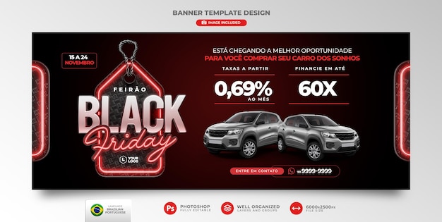 Banner black friday auf portugiesisch, 3d-rendering für marketingkampagne in brasilien