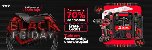 PSD banner black friday em renderização 3d portuguesa para campanha de marketing no brasil