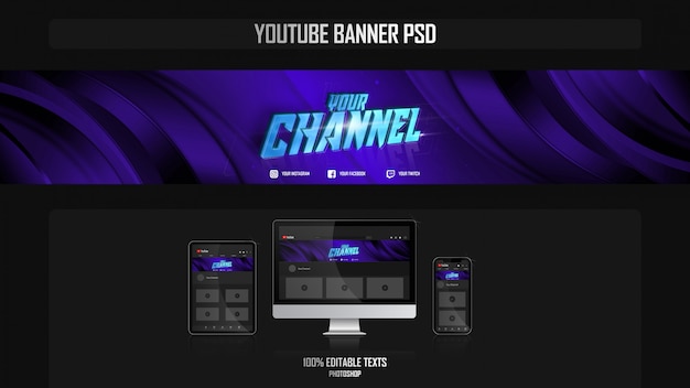 PSD banner para canal de youtube con concepto gamer