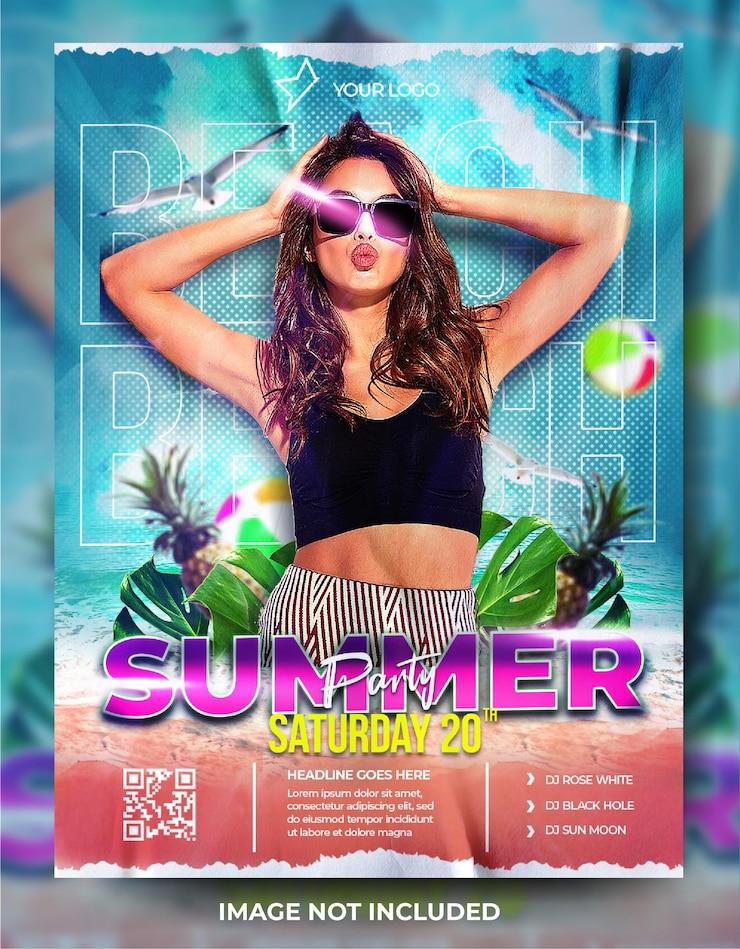 Banner de cartel de fiesta en la playa de verano moderno feed de publicación en redes sociales