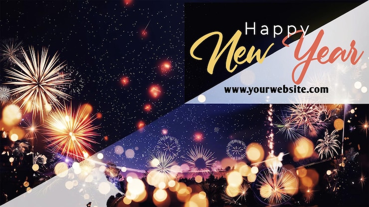 PSD banner de celebración del año nuevo 2025 con festividades globales